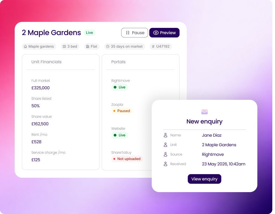 Listings — sample listing record in Stairpay